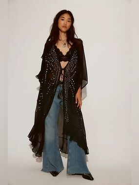 856. FREE PEOPLE So Billie Studded Duster in Black One Size NWT $148